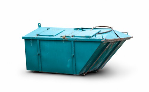 Recycling trucks and bins in a commercial area in Seven Kings